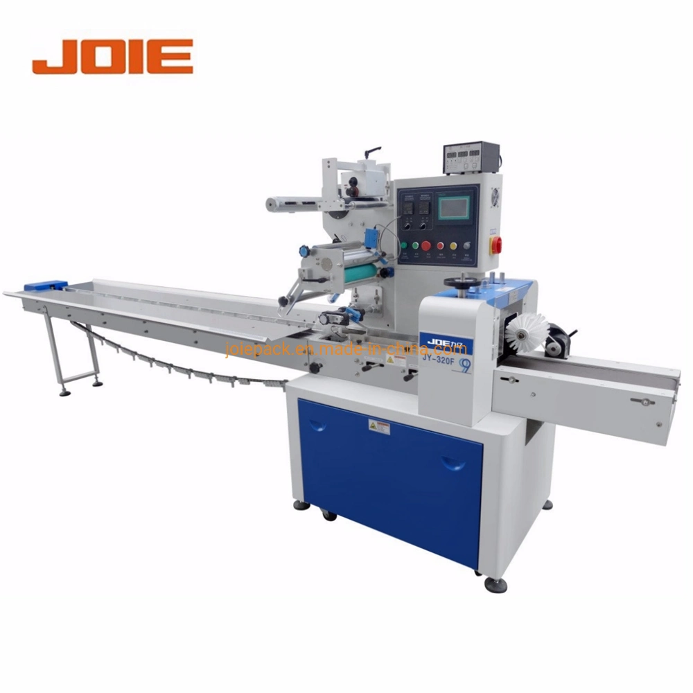 Jy-320 Three Servo Flow Wrapper Packing Machine Down Roll for Doughnut/Donut Packing