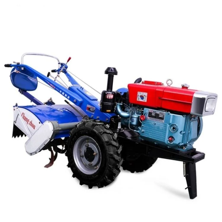 Farming 22 Horsepower Diesel Water Cooled Engine Motor Small Two Wheel Walking Tractor with Rotary Tiller and Flip Plough