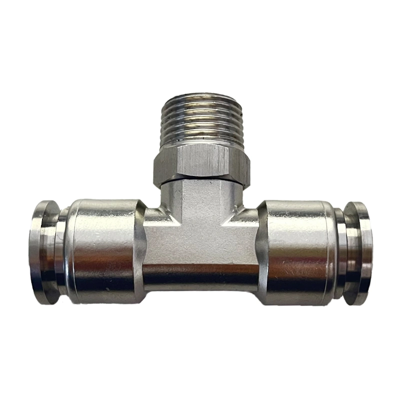 Pneumatic SS316L Air Inox 1/8'' Thread Two Hole Metal Sleeve Male Tee Push in Fittings