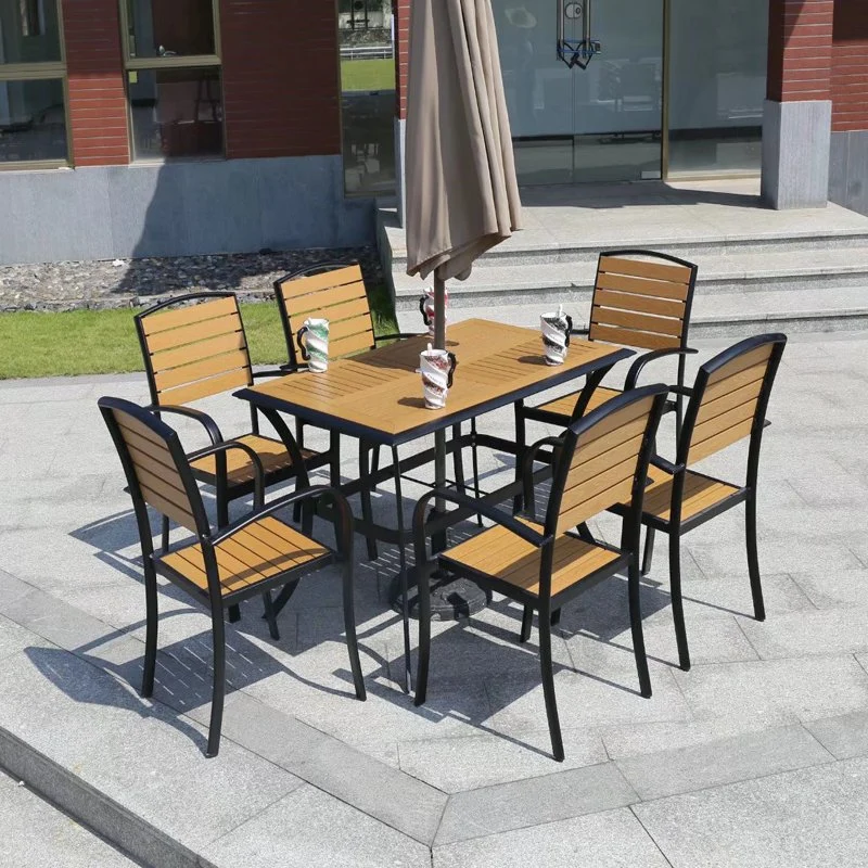 Hot Selling Plastic Wood Chairs Garden Furniture Outdoor Patio Furniture Aluminum Garden Table Chair Set Patio Dining Set