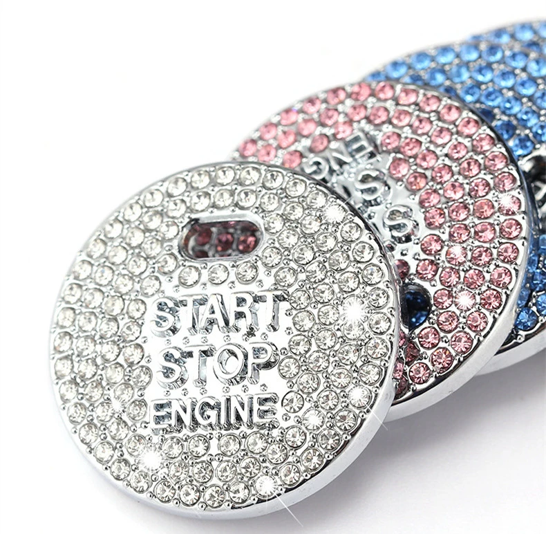 Car Accessories Decoration Bling Ring Crystal Rhinestone Engine Silver Push Start Stop Button Cover Sticker