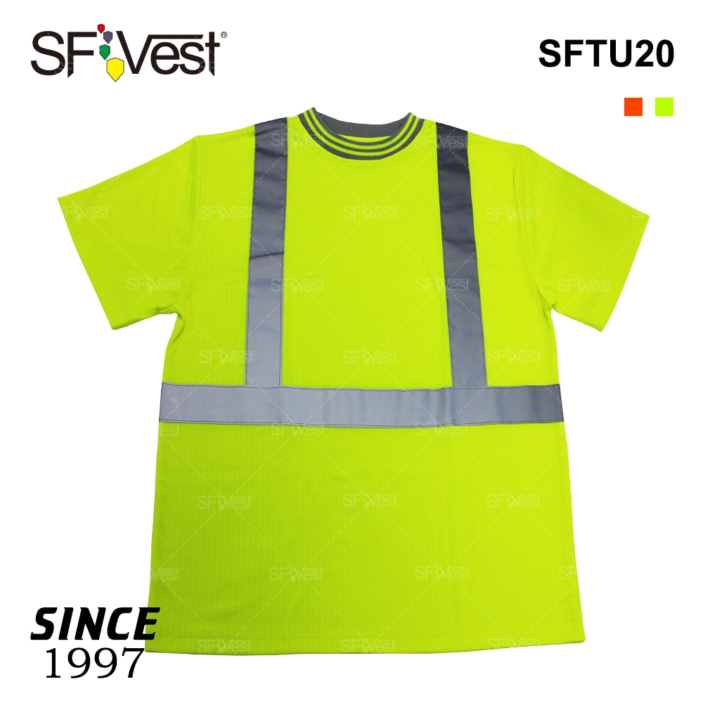 New Design Drop Needle Polycotton Crew Neck T Shirt Hi Visibility Reflective Safety Shirts Workwear for Men Construction Uniform