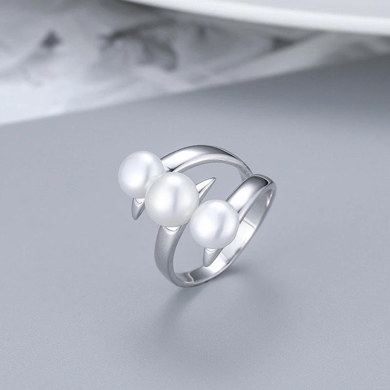 Statement Three-Ring Freshwater Pearl 925 Sterling Silver Ring