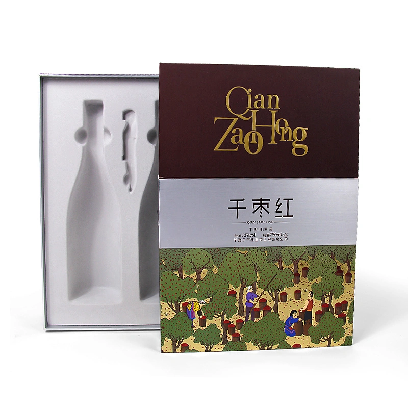 Fabricante China Firstsail impreso personalizado a granel Tapa y base caja de papel 2 botella de vino cajas de regalo