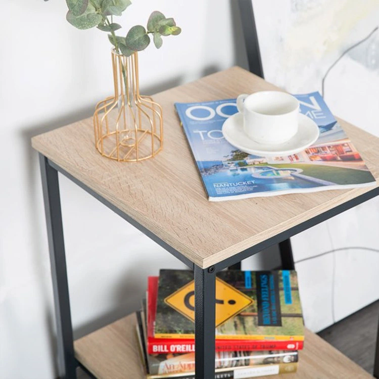 Modern Industrial Square Metal End Table with Storage Shelf for Living Room