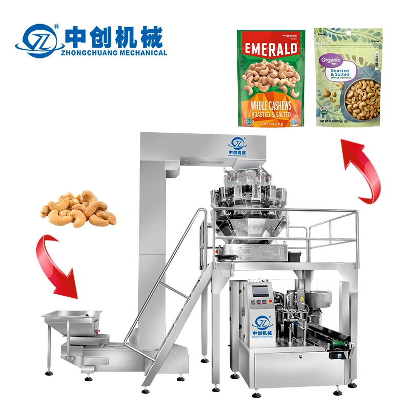 Custom Automatic Rotary Doypack Premade Stand up Pouch Bag Cashew Granules Peeled Garlic 1kg Seeds Packing Machine