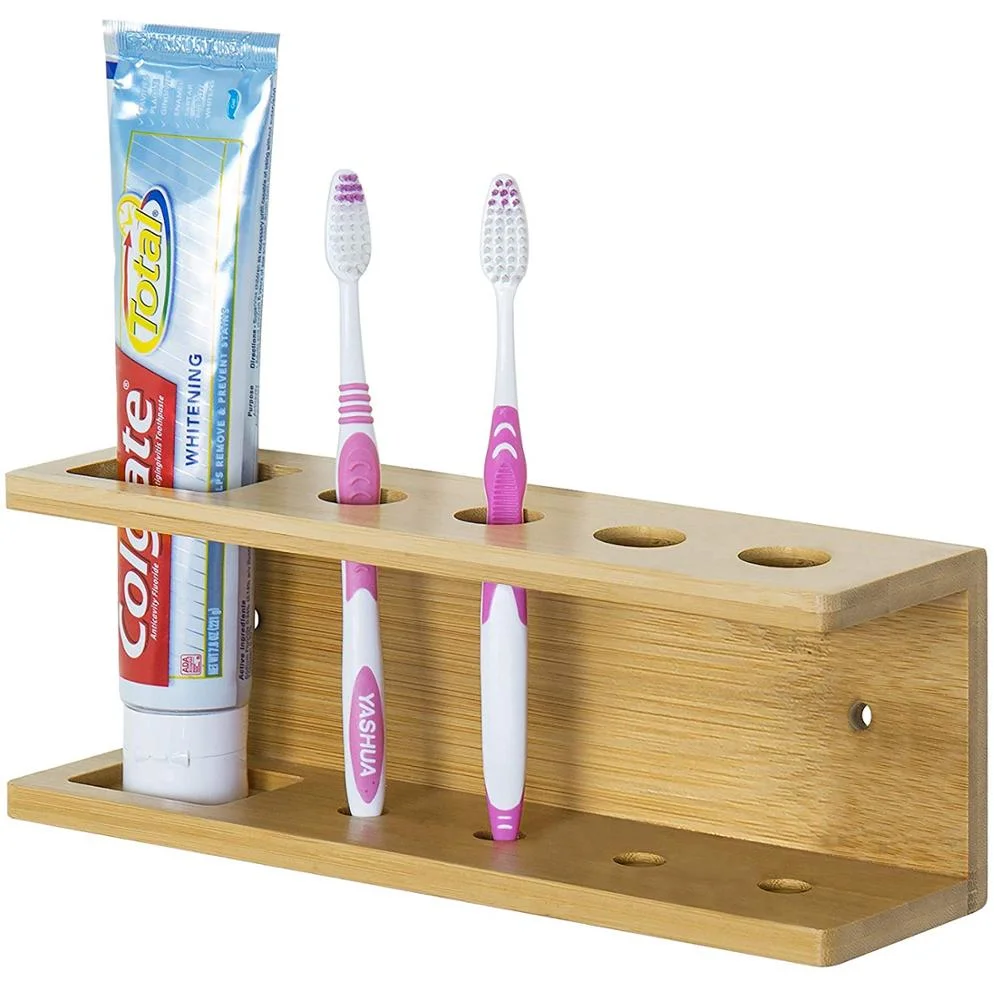 Wall-Mounted Bamboo Toothbrush & Toothpaste Holder Rack