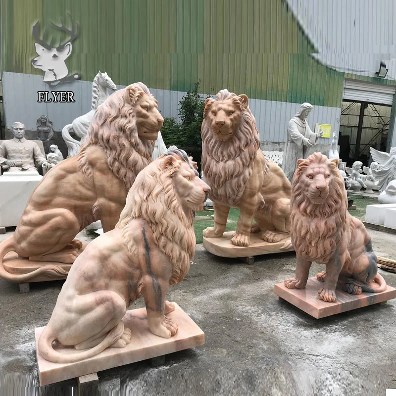 Gate Decorative Marble Lion Statue Natural Stone Entrance Pair of Marble Lions Sculpture for Sale