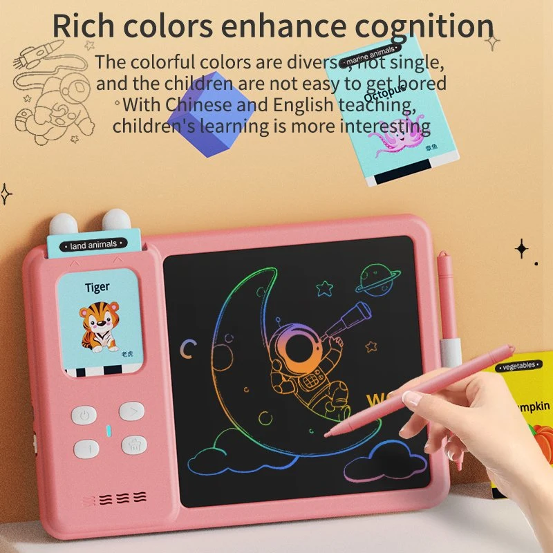 2-en-1 Montessori Machine d'apprentissage éducatif de thérapie du langage Écriture LCD Dessin Tablette Autisme Jouet sensoriel pour enfant Cartes flash parlantes en anglais pour enfants.