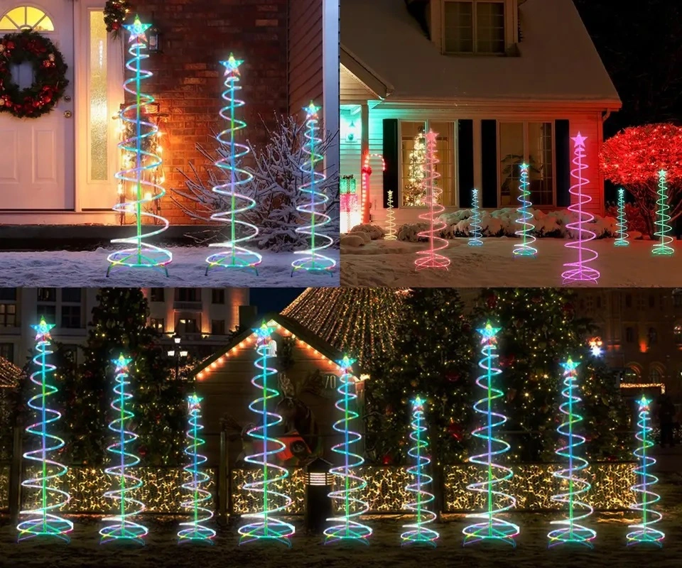 Hanwoll Pixel Spiral L5FT 6ft LED de Navidad Arbol Rope Luz Con temporizador y mando USB 4 pies RGB iluminado Árbol