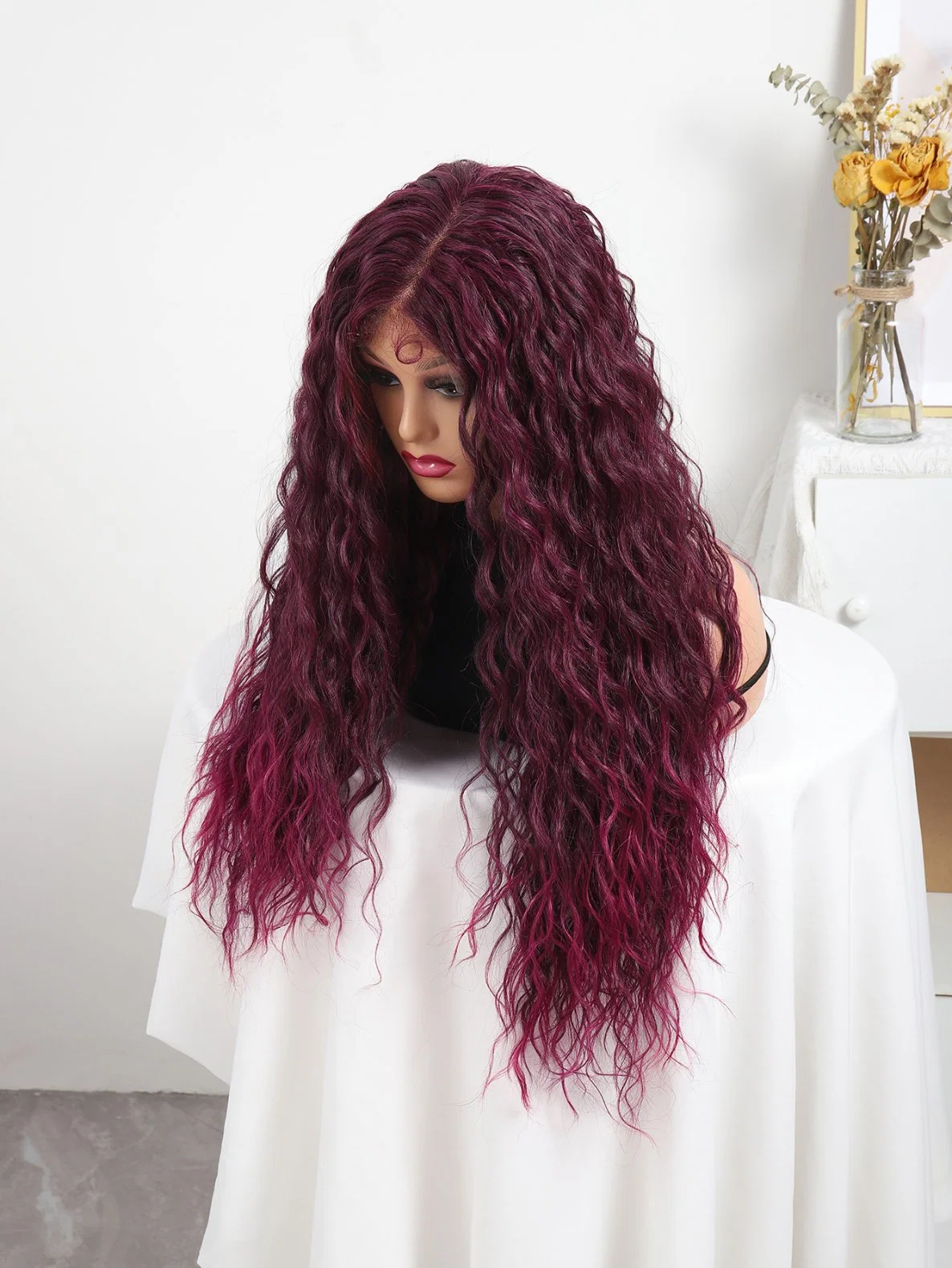 Newlook Cross-Border European Wine Red Long Curly Hair Chemical Fiber Headgear