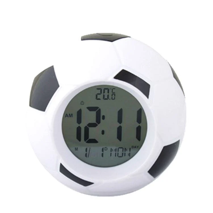 Cl073 Atacado LCD Calendário temperatura Display forma de futebol Mesa alarme Relógio