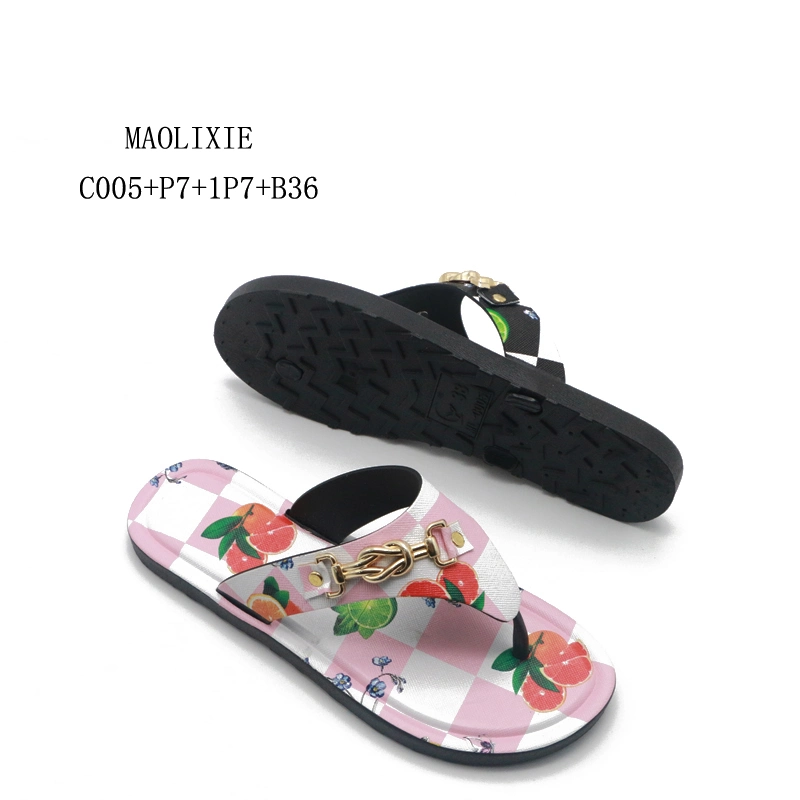 Impresión personalizada de chanclas de playa de PVC Señoras mujeres zapatillas zapatillas Zapatilla de verano