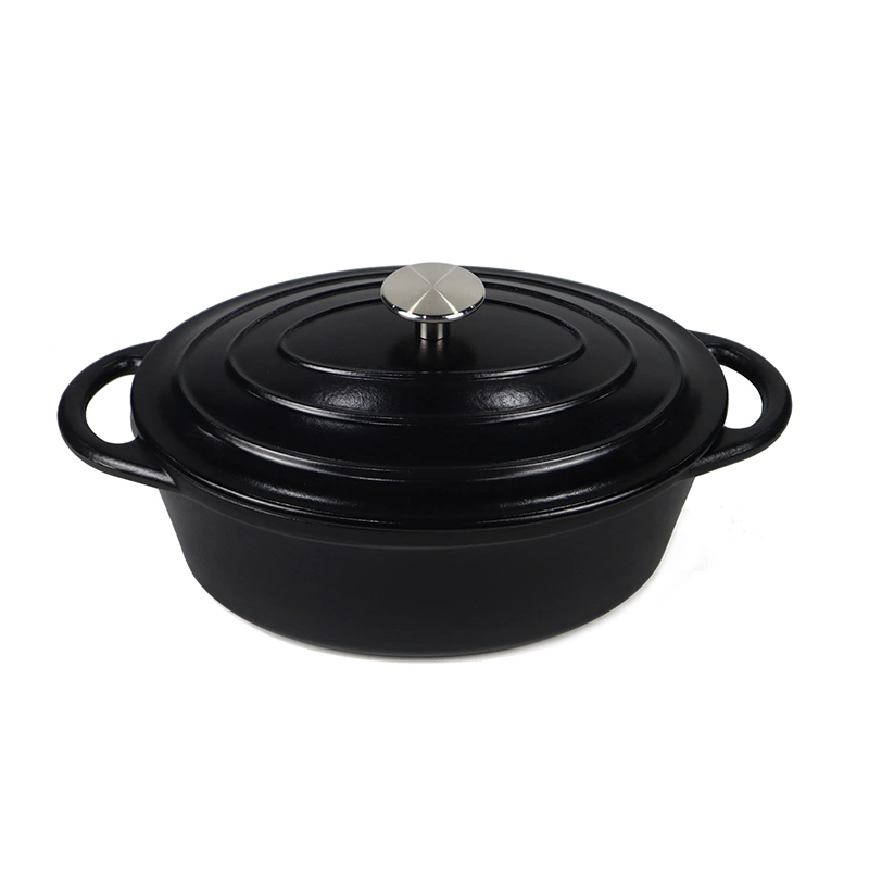 Artículos para el hogar Cocinas 4 Quart no Stick Cookware Oval Mate Horno holandés de hierro fundido esmaltado negro de seda