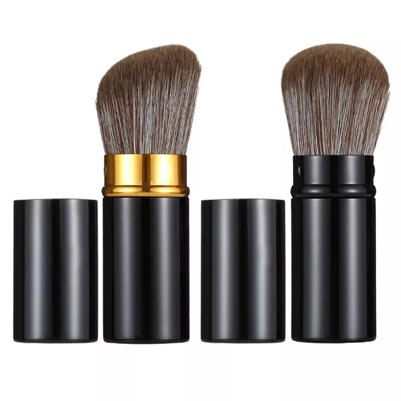 Beautichen Large Black Metal Retractable Cosmetic Kubuki Powder Brush Slanted Luxury Black Makeup Brush Powder Brush