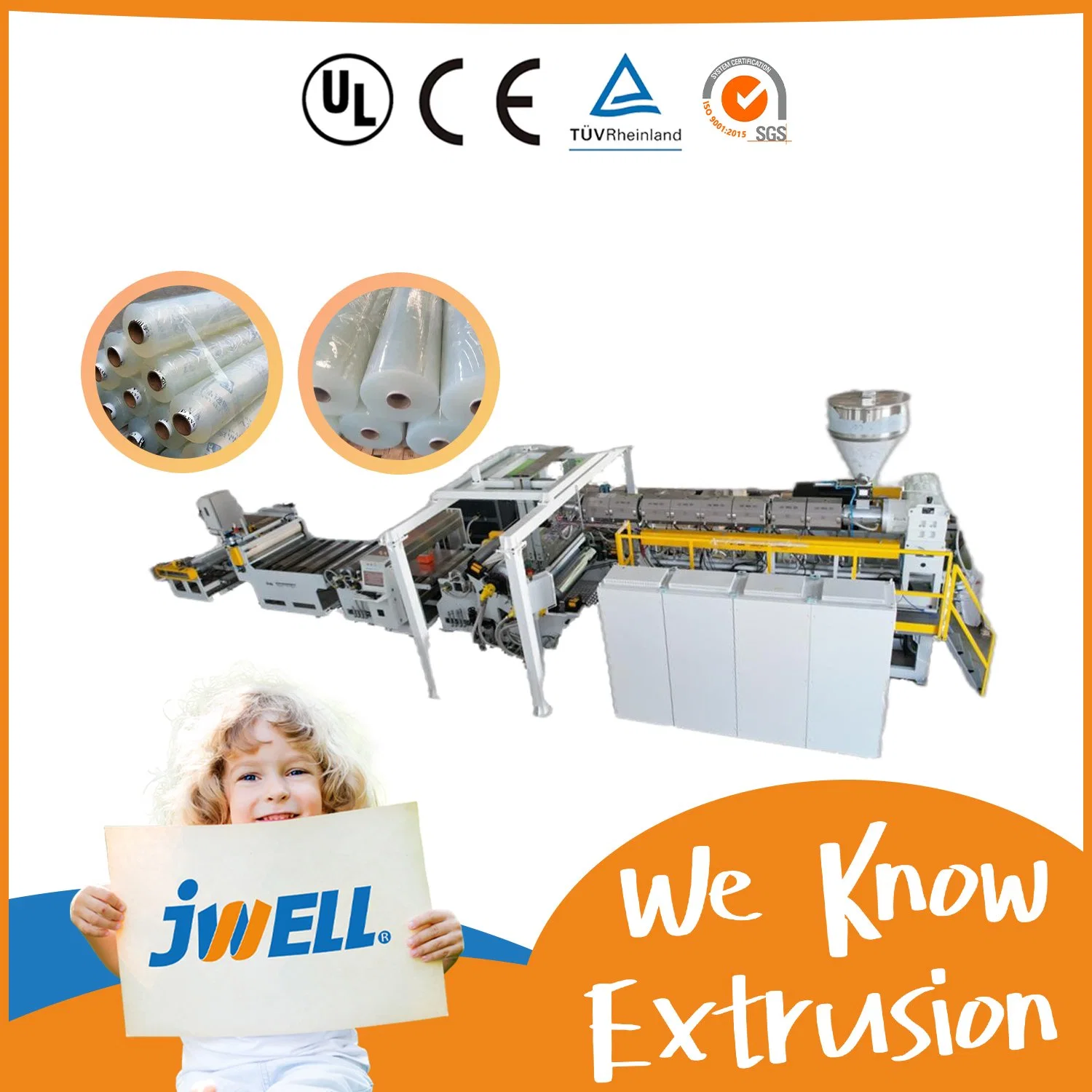 Jwell EVA Poe Solar Plastic Sheet/Film Machinery Extrusion Machine for Building Curtain Wall/Automobile Glass/Functional Shed Film/Packaging Film Applications