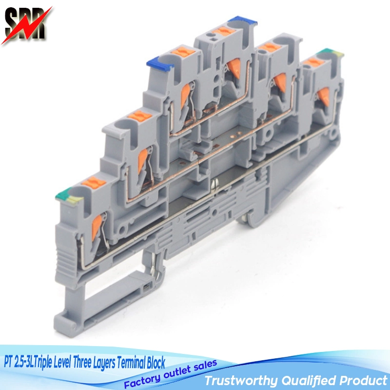 PT2.5-3L 24-12AWG Primavera Nivel Triple tres capas rápida inserción en el cable 0,2-2.5mm alimentan a través de la primavera de borne para carril DIN