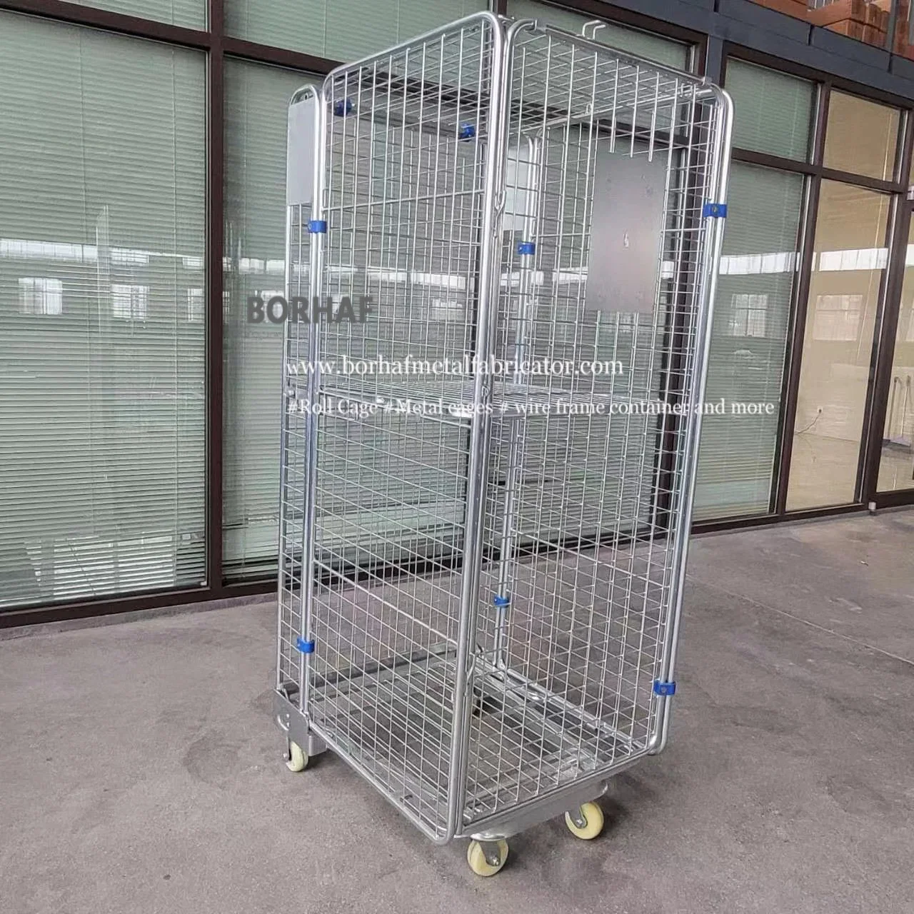 Caja metálica con cerradura de almacén Roll de la jaula de almacenamiento de contenedores de malla de alambre, contenedor de supermercado logística