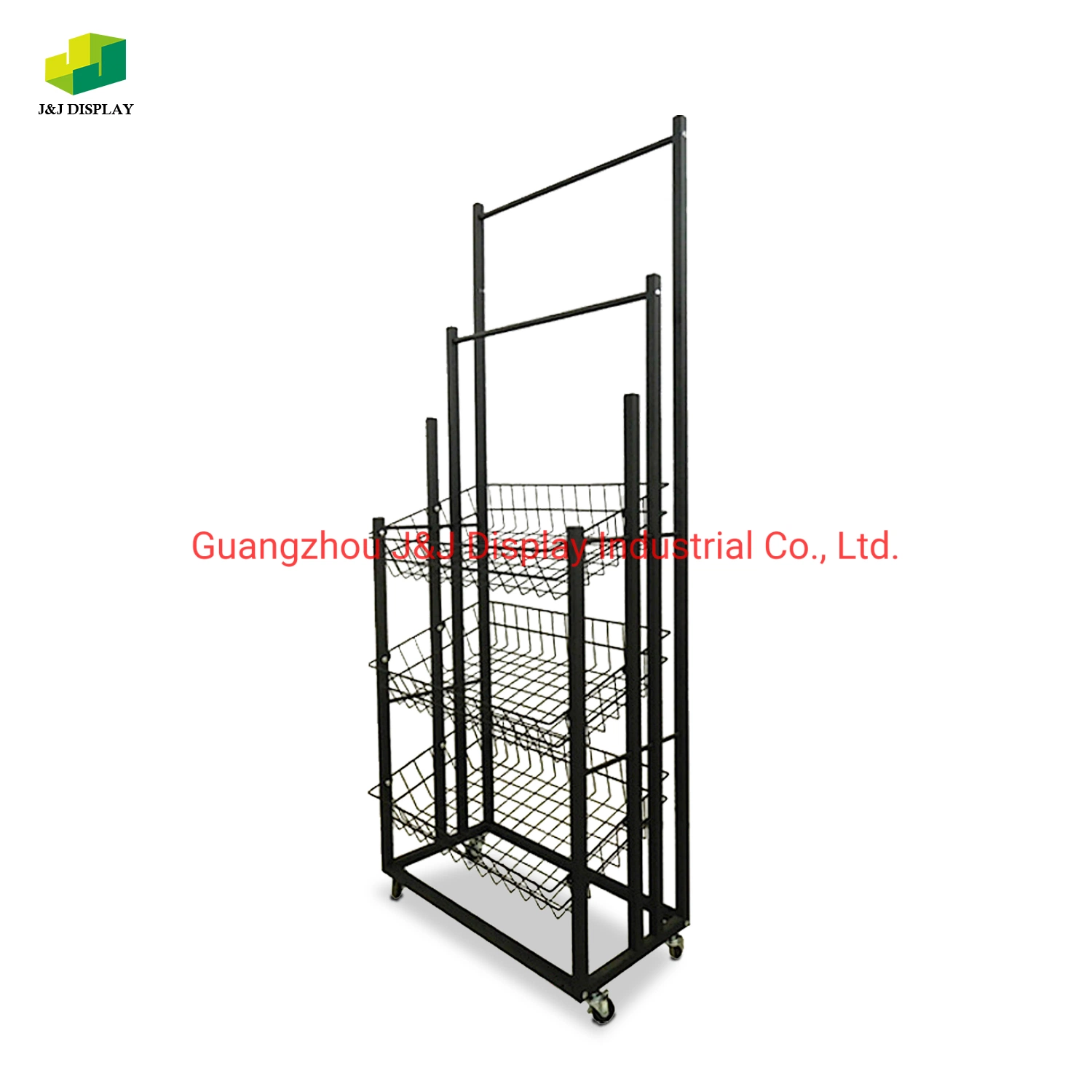Customized Floor Standing Metal Wire Display Stand with Wheels