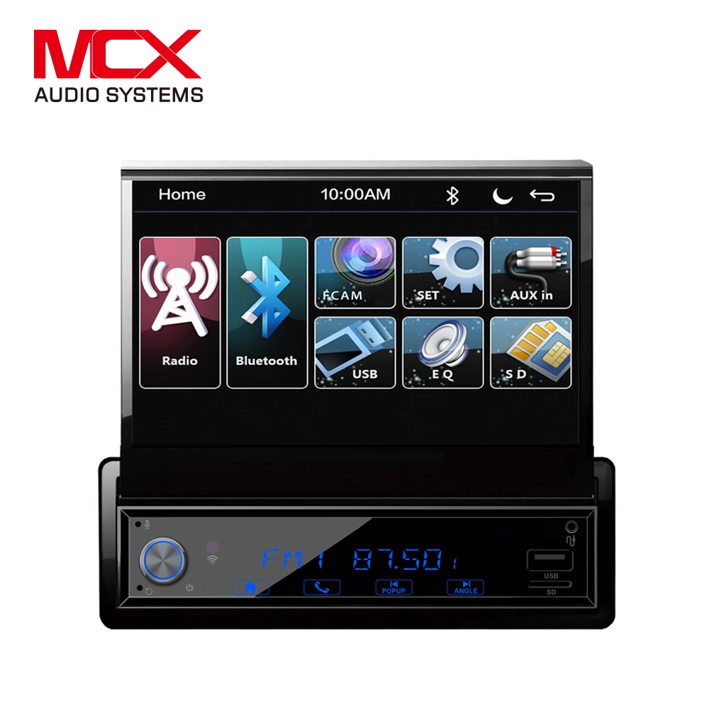 7 Inch Am/FM Motorized Flip out LED Media Touch Screen Single DIN Car Stereo CD & DVD Player Push to Talk Assistant Bluetooth Backup Camera Input