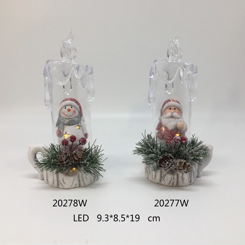 Ceramic Santa & Snowman in Crystal Candle Design LED Lighting Crafts in 2 Color Assortment for Christmas Decoration