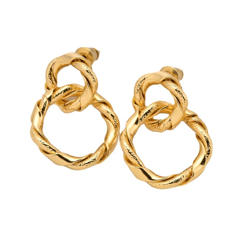 High quality/High cost performance  Double Ring Shape Gold Plated Earring for Women Silver Drop Earrings