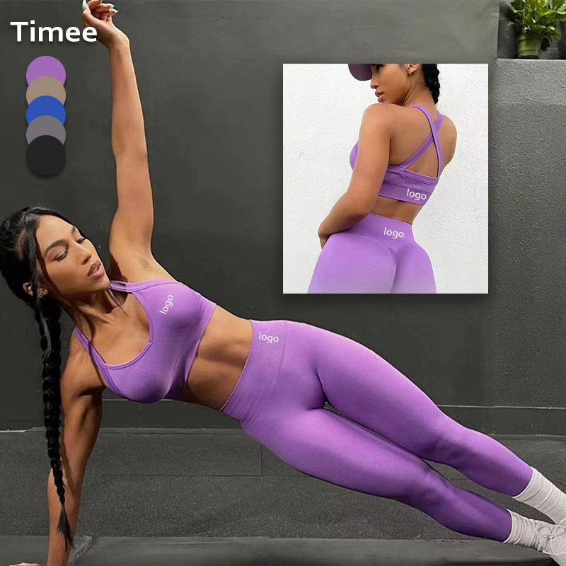 Seamless Knitted Yoga Wear Women's Sports Fitness High Waist Hip Lift Yoga Leggings Bra Pants Seamless Sets