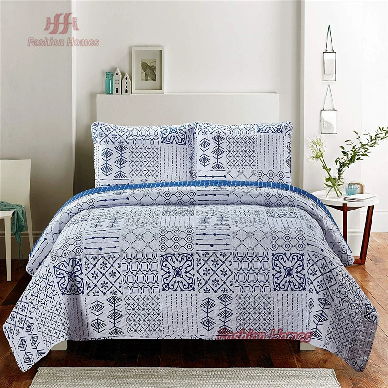 Geometric Patchwork Bedspread Printed Microfiber Quilt Coverlets Set Quilt