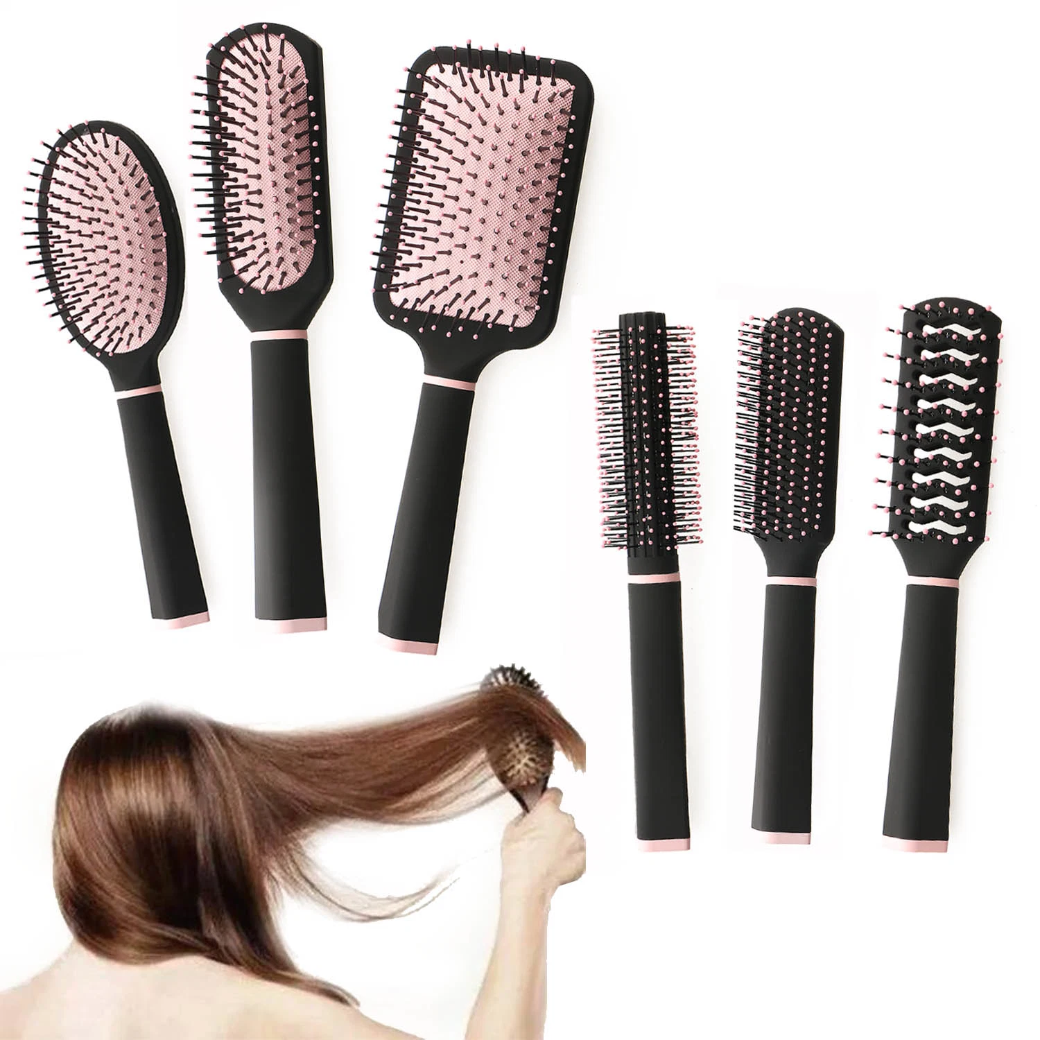 Portable 3PCS Hair Brush Styling Set Salon Cushion Scalp Massager Gift Kit Detangling Hair Brushes Set