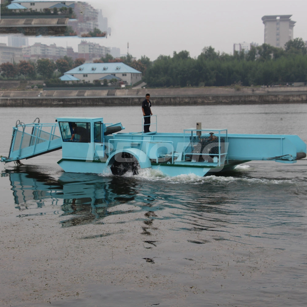 Máquina de recolección de malezas acuáticas para el agua Cortador de juncos de jacinto Rubbish Recolección Limpieza de barcos/recipientes basura Skimmer Remo de barcos/plantas de agua cosechadora