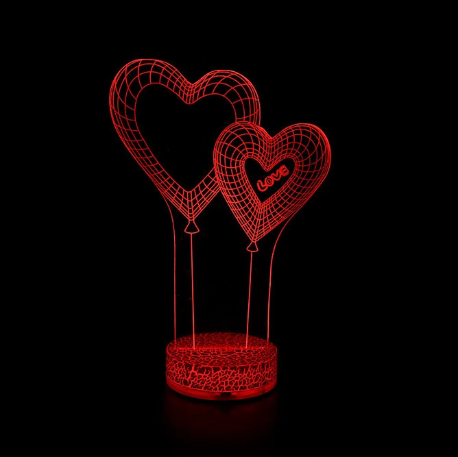 3D'Illusion Voyant DEL de salle de l'amour décoratifs personnalisés coeur Batterie USB de l'acrylique pour les enfants de Don LED 3d'éclairage nocturne des feux de 3D de lampe de table