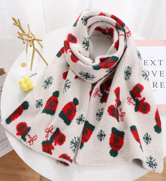 Acrylic Jacquard Knitted Winter Warm Deer Christmas Day Festival Long Scarf