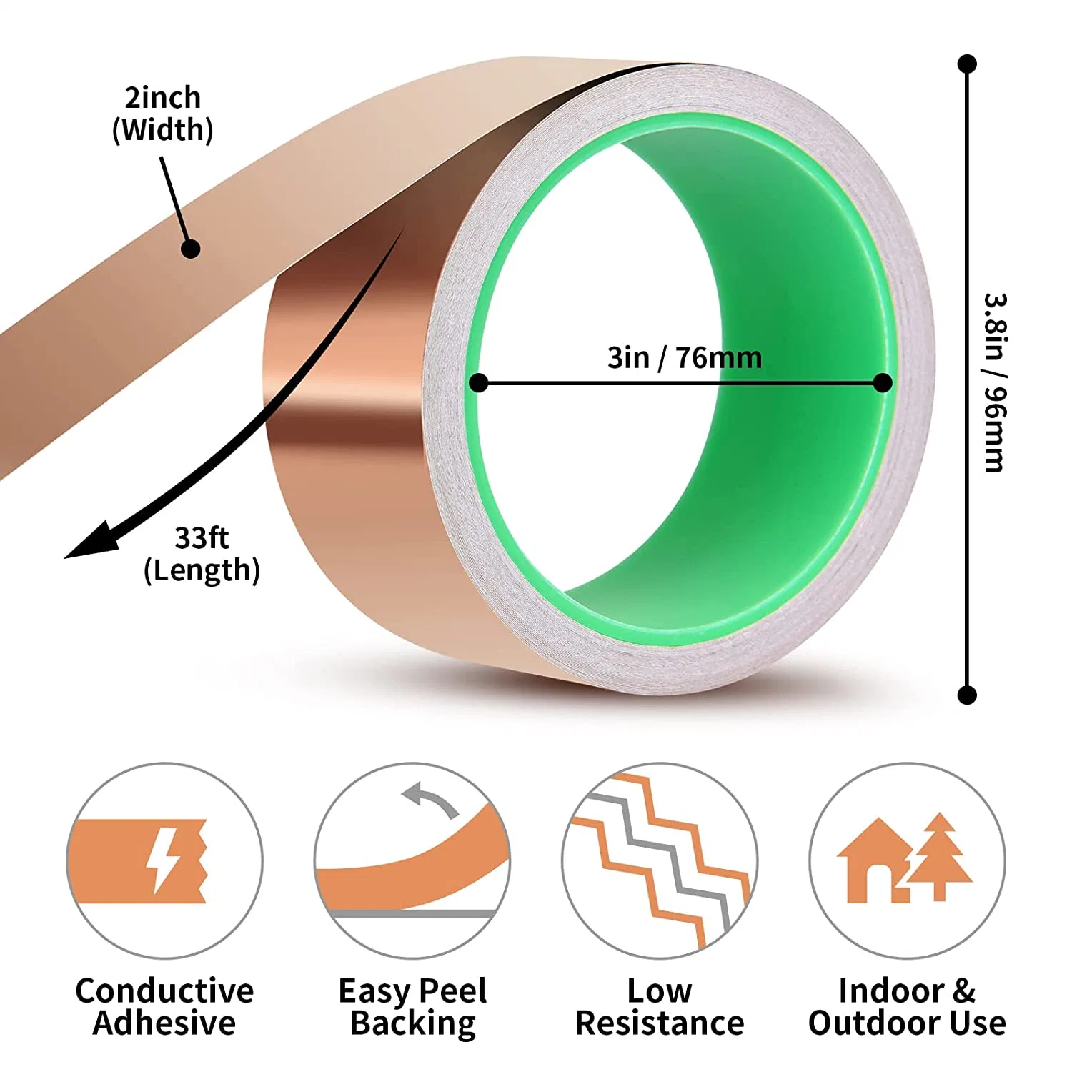 Copper Tape Copper Foil Tape Copper Foil with Conductive Adhesive for Guitar EMI Shielding Crafts Electrical Repairs and Grounding