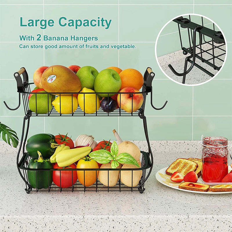 New Original 2 Tier Metal Wire Iron Rectangular Fruit Basket Storage Stand Detachable