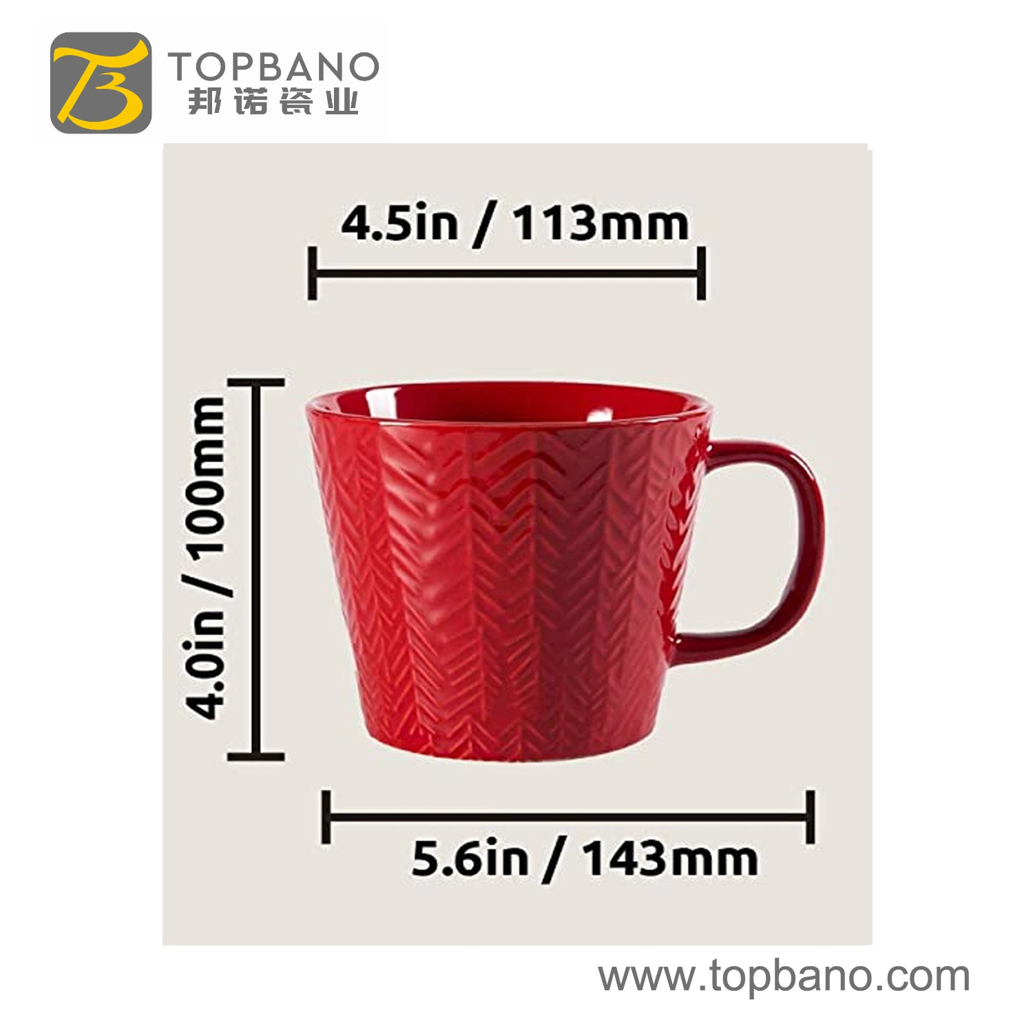 12oz Embossed Ceramic Cup for Office Mug Ceramic Coffee Drinkware Tea Cup