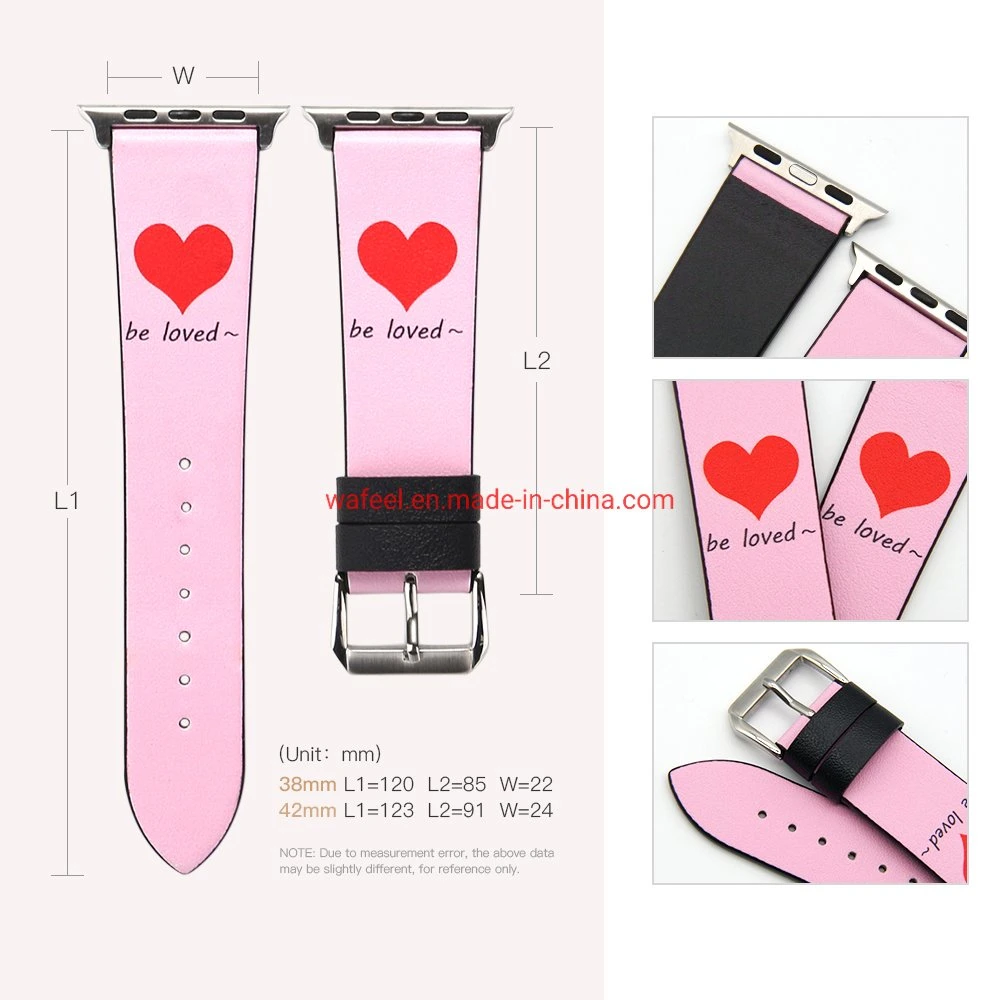 OEM High quality/High cost performance  Leather Heart Printed Watch Band 38mm 40mm