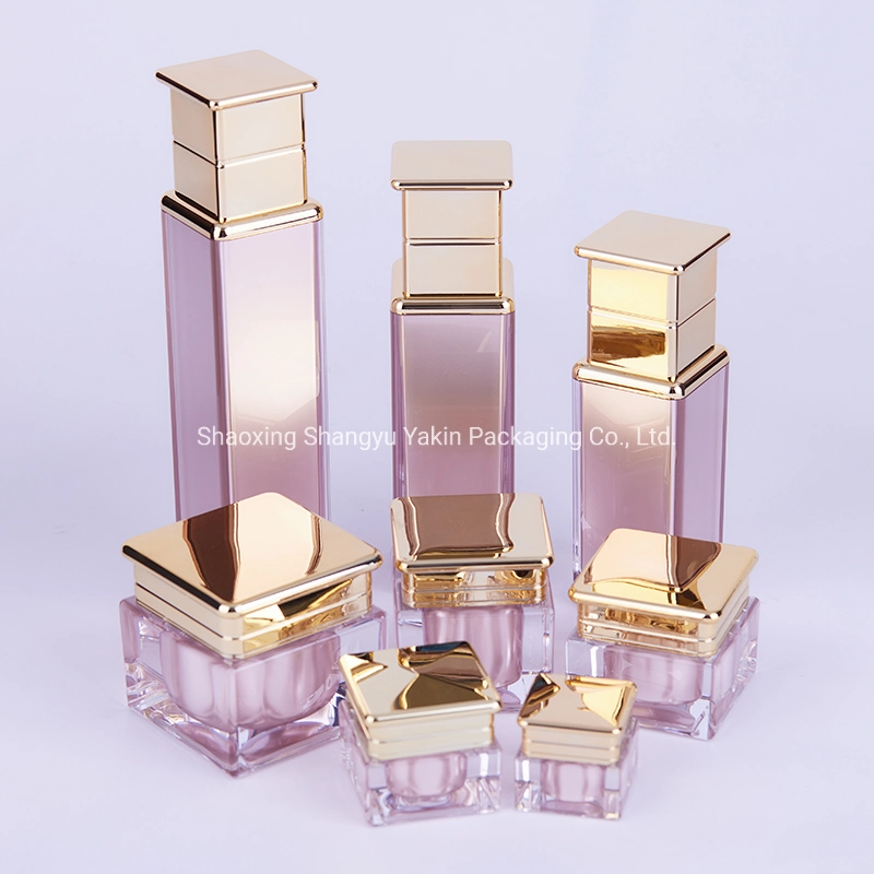 New Arrival Square Acrylic Cosmetic Packaging Set for Cream Jar Lotion Bottle Cosmetic Packaging