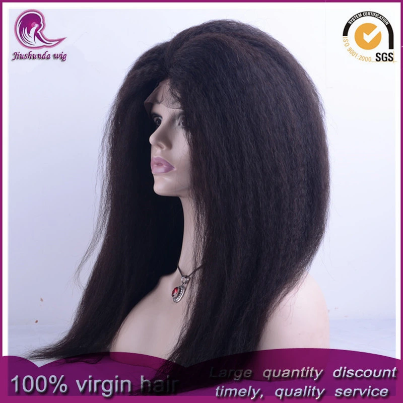 Kinky прямой/Яки перуанской Virgin волосы спереди кружевом Wig