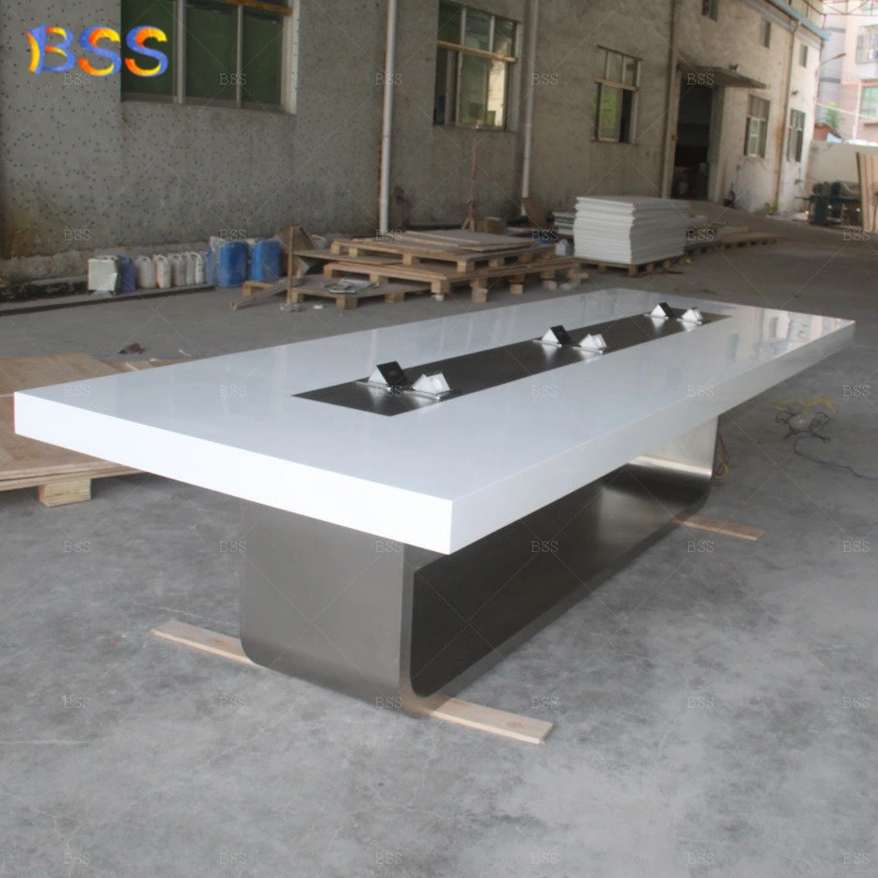 Modern Meeting Room Conference Desk Design White Artificial Marble Stone Luxury Big Office Boardroom Desk