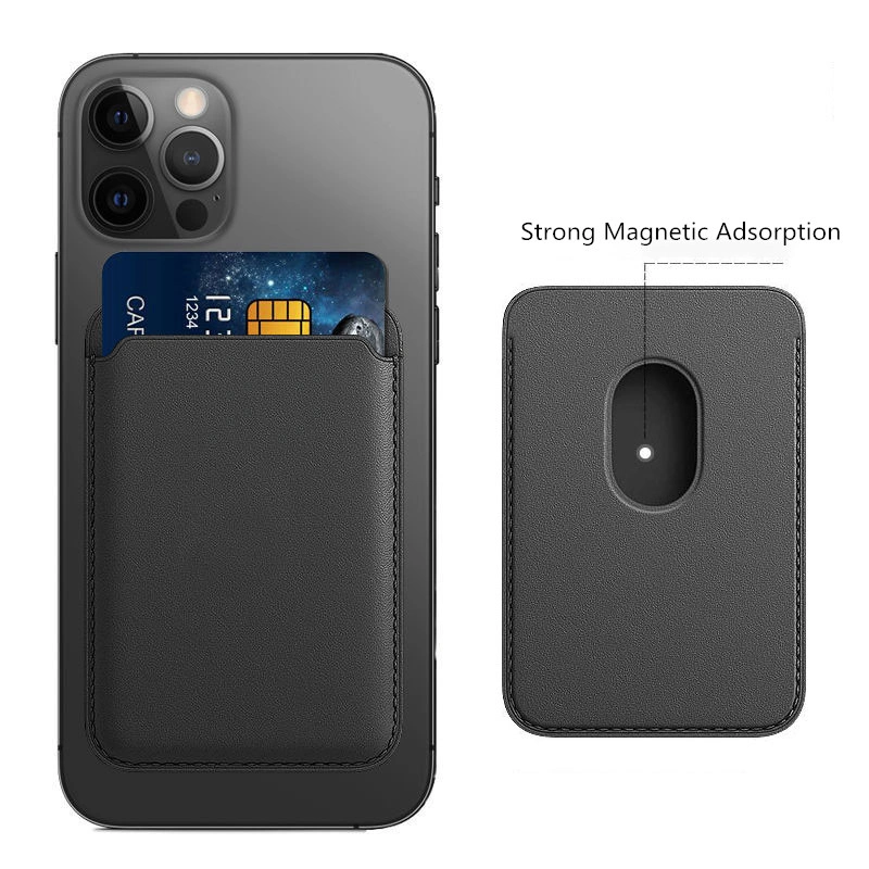 pour iPhone Portefeuille magnétique sans fil en cuir PU porte-cartes