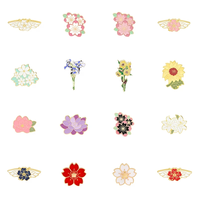 Flower Suits Series Enamel Cherry Blossom Sakura Brooches Bag Lapel Pin Badge