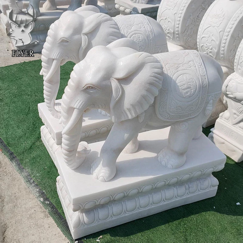 Garden Decoration Outdoor Large White Marble Stone Animal Elephant Sculptures Marble Elephant Statues