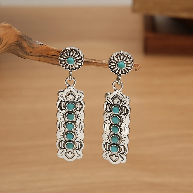 Turquoise Bohemian Small Delicate Metal Fashion Earring Teardrop Earrings Jewelry Gifts for Women