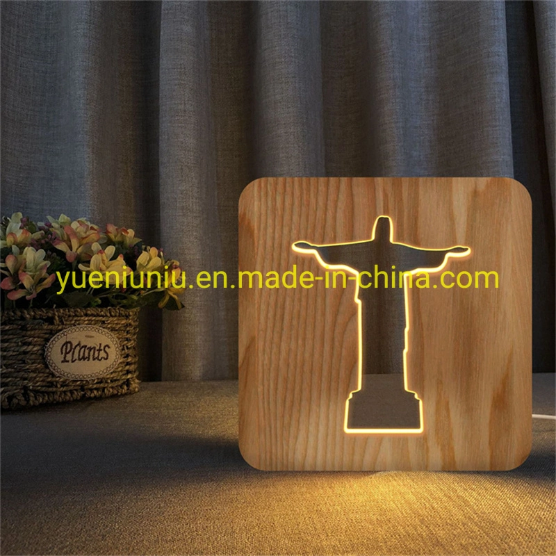 Decoração religiosa personalizada Cross Sleep Night Light artesanal de madeira Loja Wood Folk Art United States Wood Crafts Polished