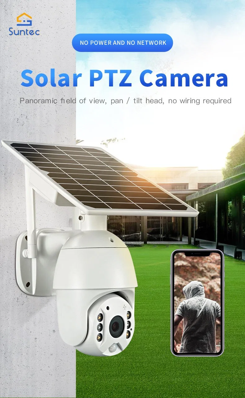 Outdoor Solar Battery Powered WiFi 4G PTZ 1080P Camera Security Dome IP66