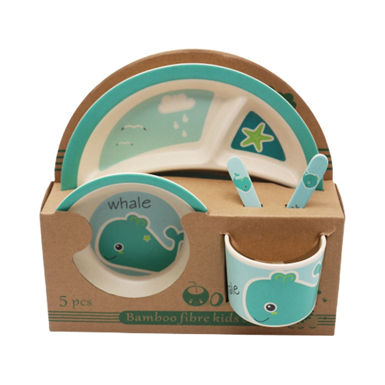 Eco-Friendly Personality Cute Cartoon Gift Baby Bamboo Plate Stationery Set Fiber Kid Dinnerware Set