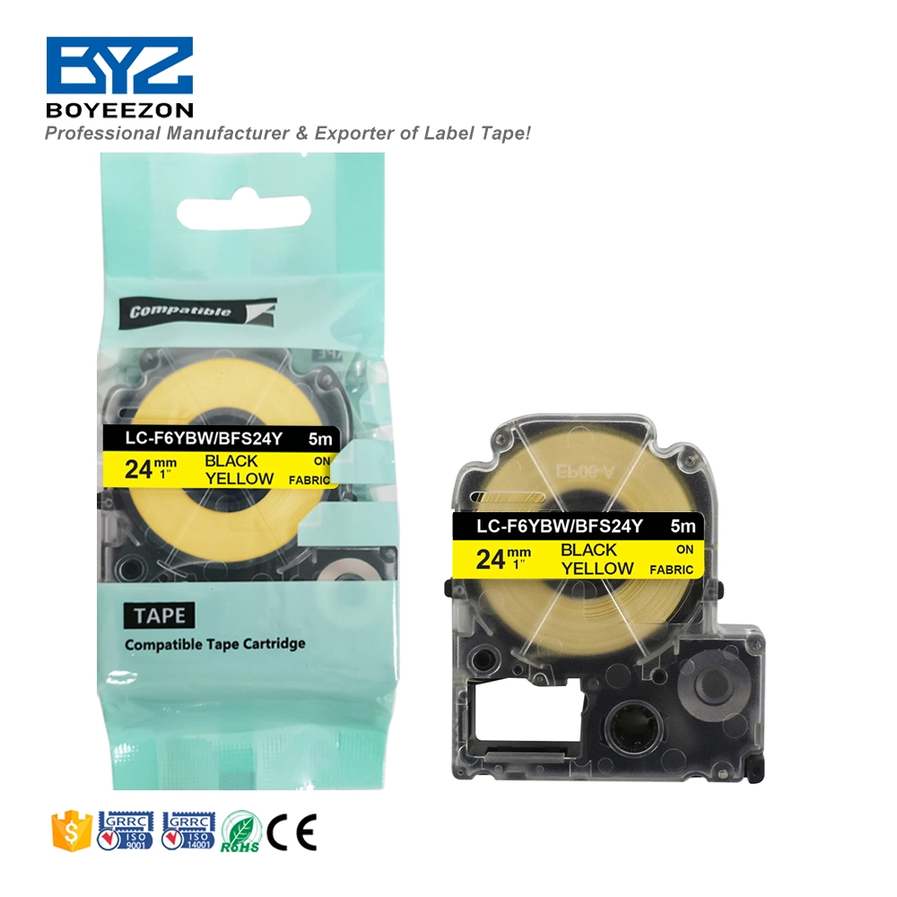 LC-F6ybw/BFS24y Noir sur jaune 24mm*5m tissu Epson compatibles sur l'imprimante Cartouche de fer