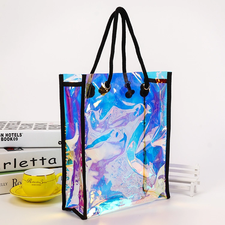 Travel Wholesale/Supplier Custom PVC OEM Direct Deal Tote Bag Transparent Laser Reflective Shopping Handle Bag