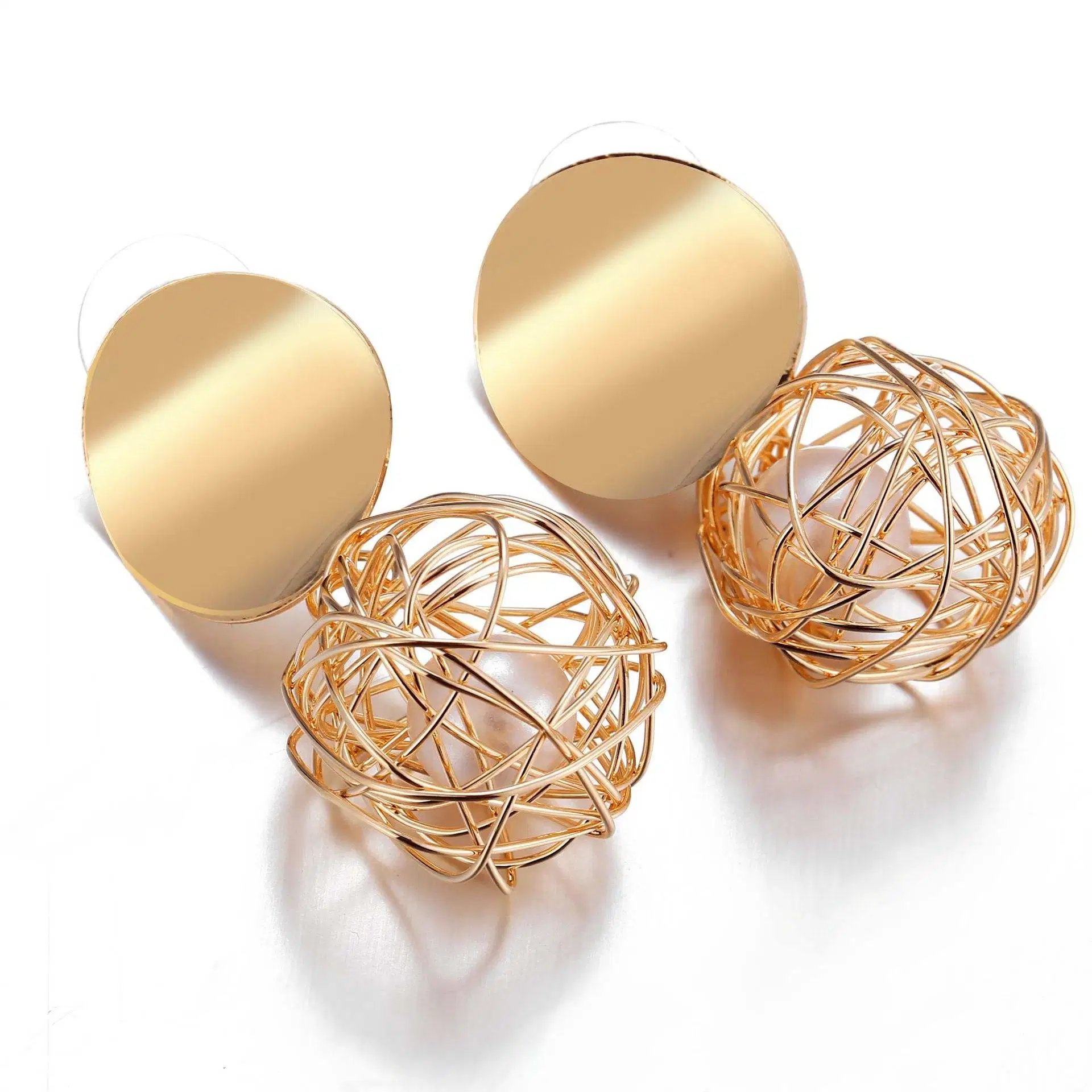 Moda Punk redondo Geometric Pendientes Creative Woven Ball Pearl