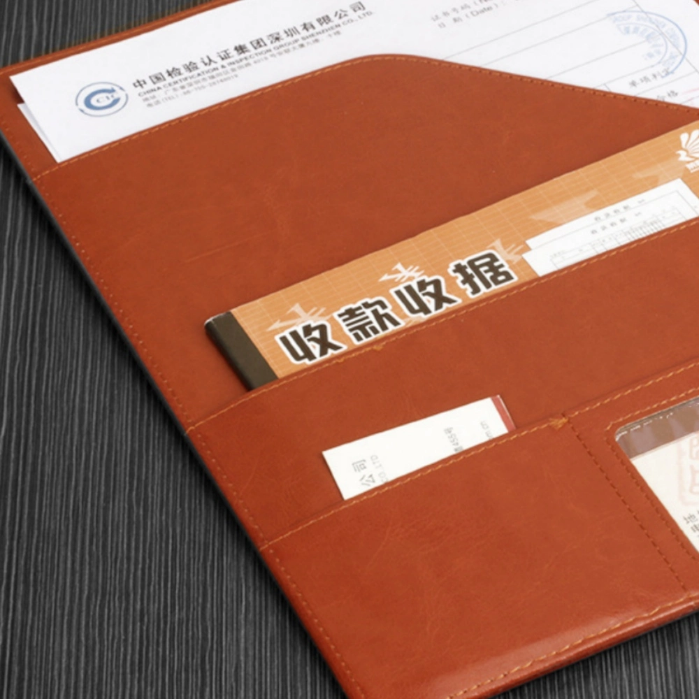 Magnetic Closure Metting Document File Organizer PU Leather Portfolio Presentation Folder with Metal Clip